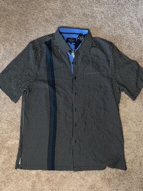 Nat Nast Black Dot-Print Short Sleeve Polo with Blue Accent